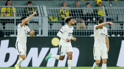 Hoffenheim's Munas Dabbur celebrates scoring their second goal. Reuters