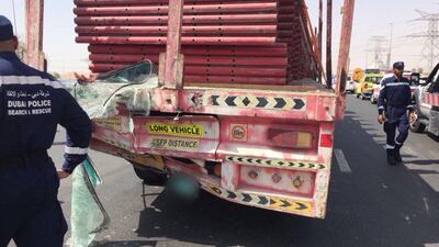 An image of the damaged lorry. Courtesy: Dubai Police