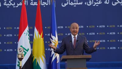 Iraqi President Barham Salih speaks at the ceremony. Photo: Iraqi President's Office