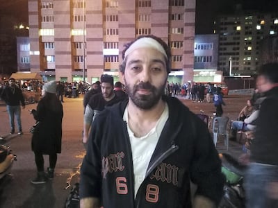 Chebl Yassine joins a protest at the The Ring highway in Beirut on January 16, one day after he was arrested by police in the Lebanese capital. Sunniva Rose for The National