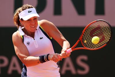 Anastasia Pavlyuchenkova plays a backhand against Linda Fruhvirtova. Getty