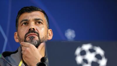 Porto manager Sergio Conceicao attends a news conference at Dragao Stadium in Porto on Tuesday. Estela Silva / EPA