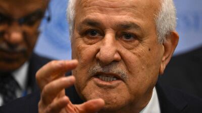 Palestinian Ambassador to the UN Riyad Mansour after a UN General Assembly meeting to vote on a non-binding resolution demanding 'an immediate humanitarian ceasefire' in Gaza. AFP