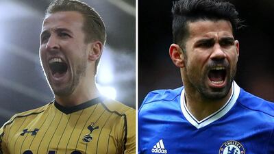 Tottenham's Harry Kane and Chelsea's Diego Costa. Composite from AP, Getty Images