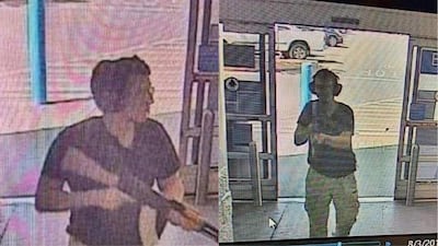 This CCTV image obtained by KTSM 9 news channel shows the gunman as he entered the Cielo Vista Walmart store in El Paso on 3 August, 2019. AFP / KTSM 9 news Channel