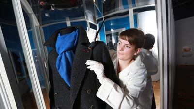 The Belstaff coat worn by British actor Benedict Cumberbatch in the BBC television series Sherlock. EPA/ MUSEUM OF LONDON / MATT ALEXANDER