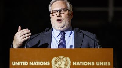 US Deputy Assistant Secretary of State for Levant Affairs and Special Envoy for Syria Joel D. Rayburn speaks to the media a day prior to the Syrian Constitutional Committee meeting at the European headquarters of the United Nations in Geneva, Switzerland, October 29, 2019. EPA/VALENTIN FLAURAUD