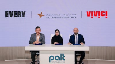 Fatima Al Dhaheri of the Abu Dhabi Investment Office with representatives of The Every Company and Vivici. Photo: Abu Dhabi Media office