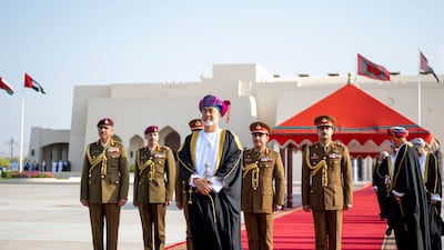 Sultan Haitham receives President Sheikh Mohamed. Photo: UAE Presidential Court