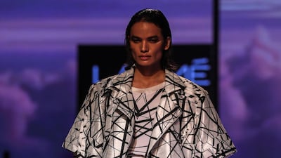 A model presents a creation by Swapnil Shinde during Lakme Fashion Week summer/resort 2020 in Mumbai, India, on February 12, 2020. EPA