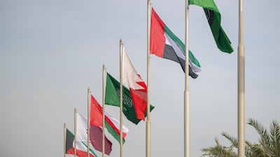 The flags of the Gulf Co-operation Council member countries flying high. Photo: UAE Presidential Court