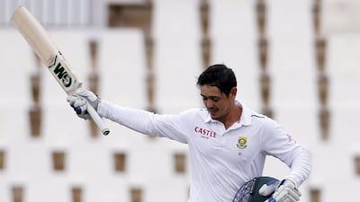 SQuinton de Kock celebrates his century during the fourth Test against England in Centurion. Siphiwe Sibeko / Reuters