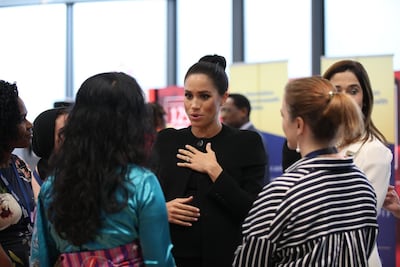 Meghan, Duchess of Sussex speaks to students during a visit to the Association of Commonwealth Universities. Getty