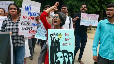 Banaras Hindu University students march in Varanasi on August 20, 2024, amid nationwide strike by medical practitioners to condemn the rape and murder of a doctor in India's West Bengal state. AFP