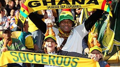 Australia and Ghana fans during their Group D match last month. Ghana has become the adopted country of thousands of neutral fans in South Africa as they bid to become the first country from the continent to reach the last four of the World Cup.