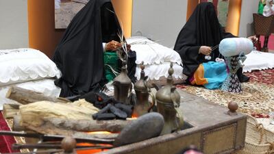 Emirati women demonstrate traditional weaving and crafts at Adihex. Courtesy Adihex