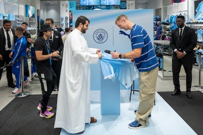 Former England goalkeeper Joe Hart meets fans at the Puma Manchester City store in Dubai Mall. Ahmed Ramzan / The National