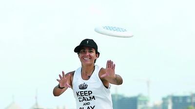 Jen Thomas at Ultimate practice on JBR beach in Dubai. Pawan Singh / The National