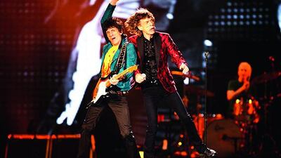 Abu Dhabi, UAE, February 21, 2014:The Rolling Stones came to the UAE tonight to perform at the DU Arena. Seen here is lead singer Mick Jagger and Ronnie Woods. Lee Hoagland/The National