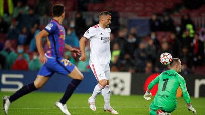 Barcelona goalkeeper Marc-Andre Ter Stegen in action against Benfica's Haris Seferovic. EPA