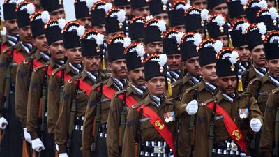 Members of the Grenadiers contingent of the Indian Army marching during celebrations during the country’s Republic Day parade in New Delhi on January 26, 2015. Roberto Schmidt/AFP Photo