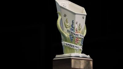 OXON HILL, MD - JUNE 1: A view of the trophy during the Scripps National Spelling Bee at the Gaylord National Harbor Resort on June 1, 2022 in Oxon Hill, Maryland. 234 spellers are competing in the first fully in-person Bee since 2019. Drew Angerer / Getty Images / AFP