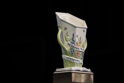 A view of the trophy during the Scripps National Spelling Bee. AFP