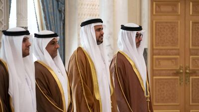 Sheikh Hamed bin Zayed, Sheikh Theyab bin Mohamed bin Zayed, Chairman of the Department of Transport, and Abu Dhabi Executive Council Member, Jassem Mohamed Bu Ataba Al Zaabi, Chairman of Abu Dhabi Executive Office and Abu Dhabi Executive Council Member and Dr Ahmed Mubarak Al Mazrouei, Secretary General of the Abu Dhabi Executive Council. Ministry of Presidential Affairs