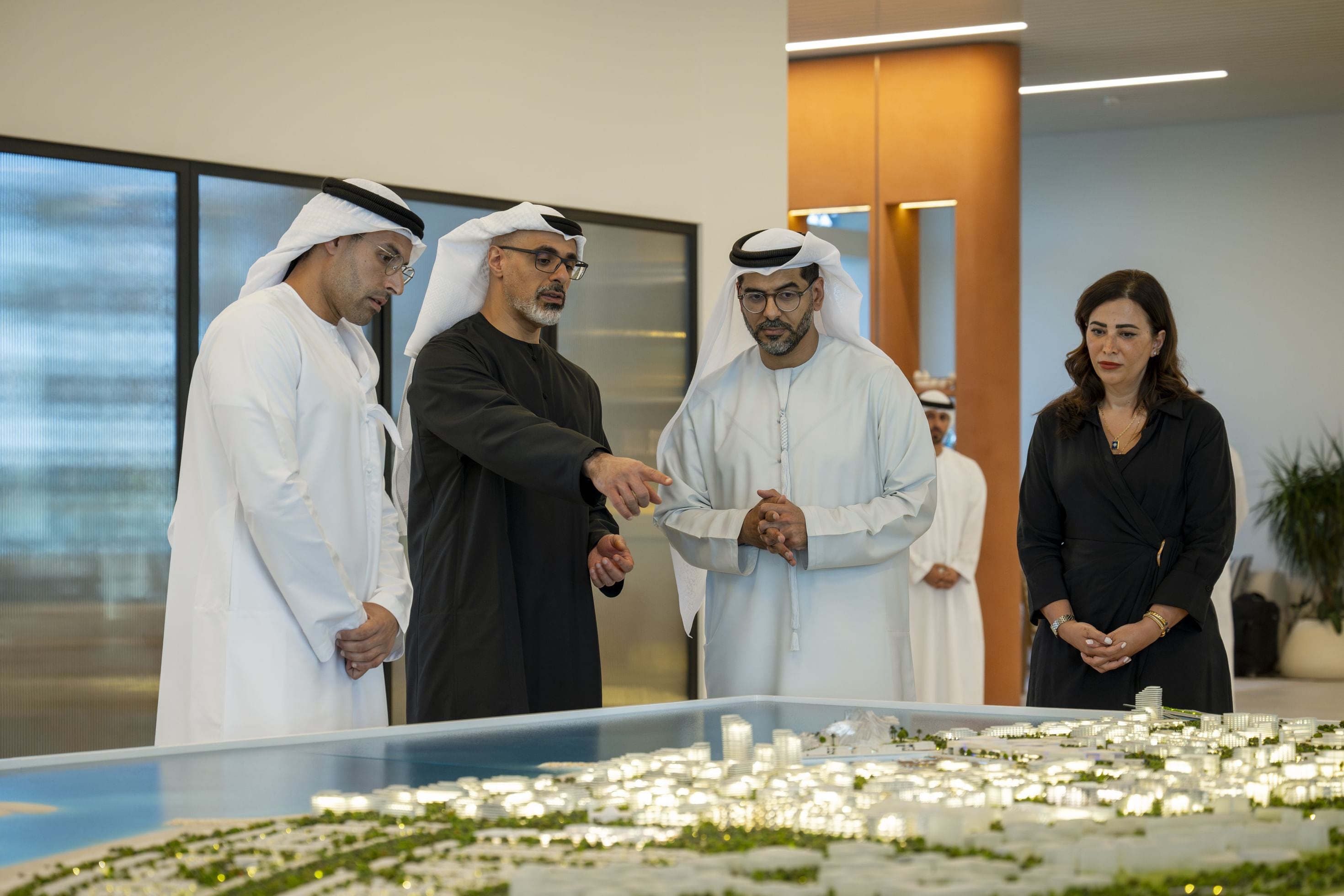 Sheikh Khaled views plans for Dh100bn Marsa Al Saadiyat development featuring underground Etihad Rail station