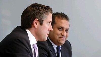 Russell Haworth, left, and Basil Moftah, who run the regional arm of Thomson Reuters, bought Zawya this week. Jeffrey E Biteng / The National