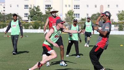 Paul Collingwood, former England cricketer, giving coaching class to the UAE cricket team at the ICC Academy in Dubai. Pawan Singh / The National