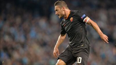 Francesco Totti shown during AS Roma's midweek draw against Manchester City in the Champions League. Peter Powell / EPA / September 30, 2014