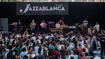 Ethiopian jazz musician and arranger Mulatu Astatke perfoms on the Scene 21 stage at Jazzablanca Festival. Photo: Salima Moumni