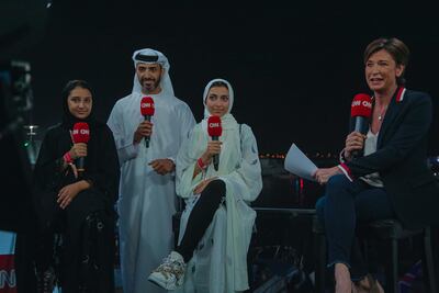 CNN's Becky Anderson with Amna Al Qubaisi and her family. The Emirati driver won the first Formula 4 UAE race during Abu Dhabi Grand Prix weekend. Courtesy Brendan Lopes