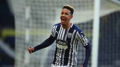 Callum Robinson of West Bromwich celebrates after scoring to make it 3-0. EPA