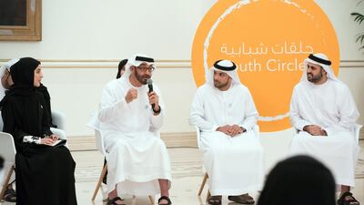 Sheikh Mohamed bin Zayed Al Nahyan, Crown Prince of Abu Dhabi Deputy Supreme Commander of the UAE Armed Forces, addresses an event hosted by the Federal Youth Authority, in celebration of the International Youth Day, at the Sea Palace. Hamad Al Kaabi / Crown Prince Court - Abu Dhabi