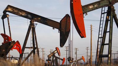 Production from key shale oil producing areas in Texas and North Dakota increased in January by a total of 28,000 barrels per day, or 1 per cent, above the previous month’s levels. Above, pump jacks in California. David McNew / Getty Images / AFP