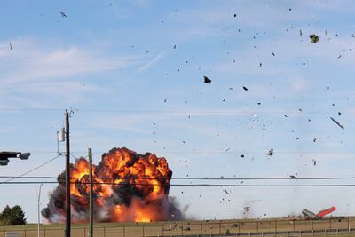 An explosion after the collision during the Dallas airshow. AP