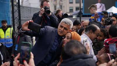 Mayor of London Sadiq Khan takes a selfie taken during the Eid celebrations. PA