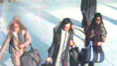 A handout photograph showing three schoolgirls at Gatwick Airport in London who are believed to be making their way to Syria to join ISIL. London Metropolitan Police Photo