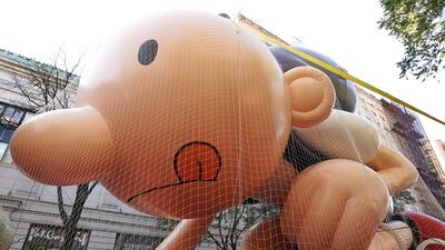 A total of 90 handlers are needed to man this Diary of a Wimpy Kid balloon. AFP