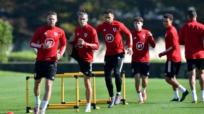 Gareth Bale training with his Wales teammates. PA