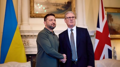 Mr Starmer and Ukraine's President Volodymyr Zelenskyy shake hands during a bilateral meeting at 10 Downing Street in July