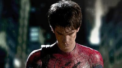 Andrew Garfield’s costume in the new Spider-Man film is somewhat darker than those of his predecessors.