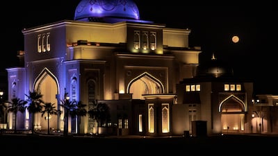 The biggest and brightest supermoon of the year shine above Qasr Al Watan in Abu Dhabi. Victor Besa / The National