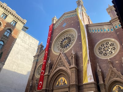 Preparations for Pope Leo's visit at the St Anthony of Padua church in Istanbul. Lizzie Porter / The National