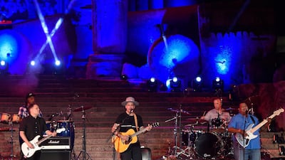 US singer-songwriter, Ben Harper (C), performs on stage at the last night of the annual Baalbeck International Festival (BIF) in Baalbeck, Beqaa Valley, Lebanon. EPA