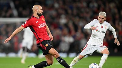 Sofyan Amrabat of Manchester United controls the ball against Lucas Torreira of Galatasaray. Getty