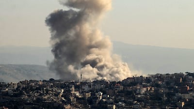 Thick smoke rises from explosions as Israeli forces reportedly demolish dwellings in the border town of Khiam in southern Lebanon, days into a fragile ceasefire between Israel and Hezbollah. AFP