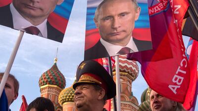 In much of the West, Mr Putin is seen as a ruthless former KGB spy who heads a corrupt and repressive regime that has annexed Crimea, invaded Ukraine’s eastern border region and meddles in Syria. Alexander Utkin / AFP